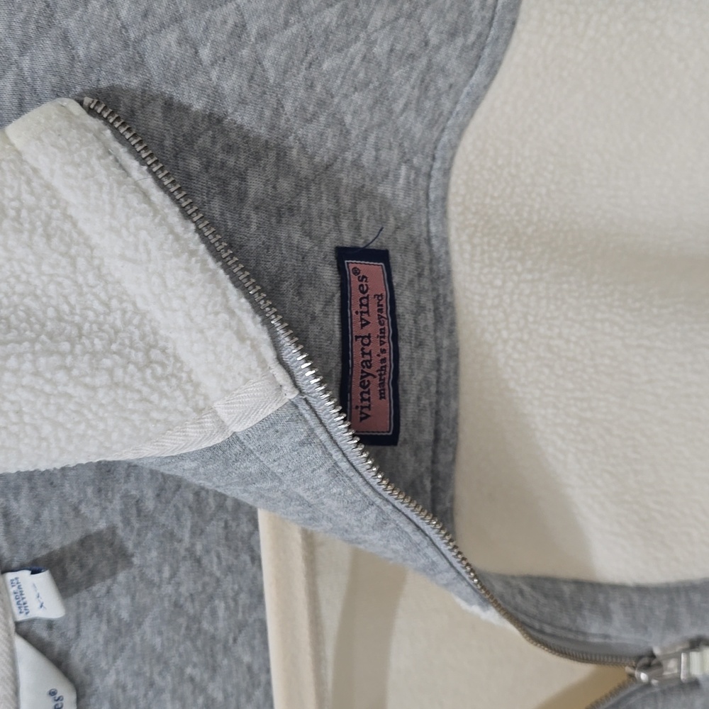 Vineyard Vines Women's Cream Grey Quilted Fleece Pullover Half Zip Womens XXS - Picture 4 of 14